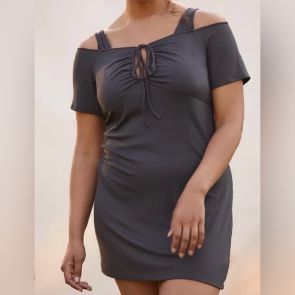 Free People Charcoal Gray Off-Shoulder Mini Dress